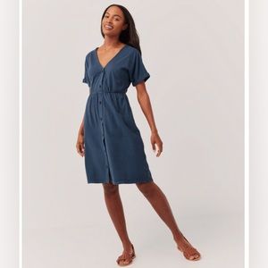 NWT Pact French Navy The Portside Button-Front Dress L